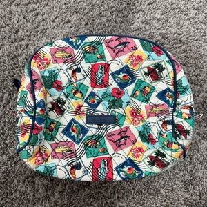VERA BRADLEY Medium Zip Cosmetic Bag in Cuban Stamps Tropical Vacation Theme